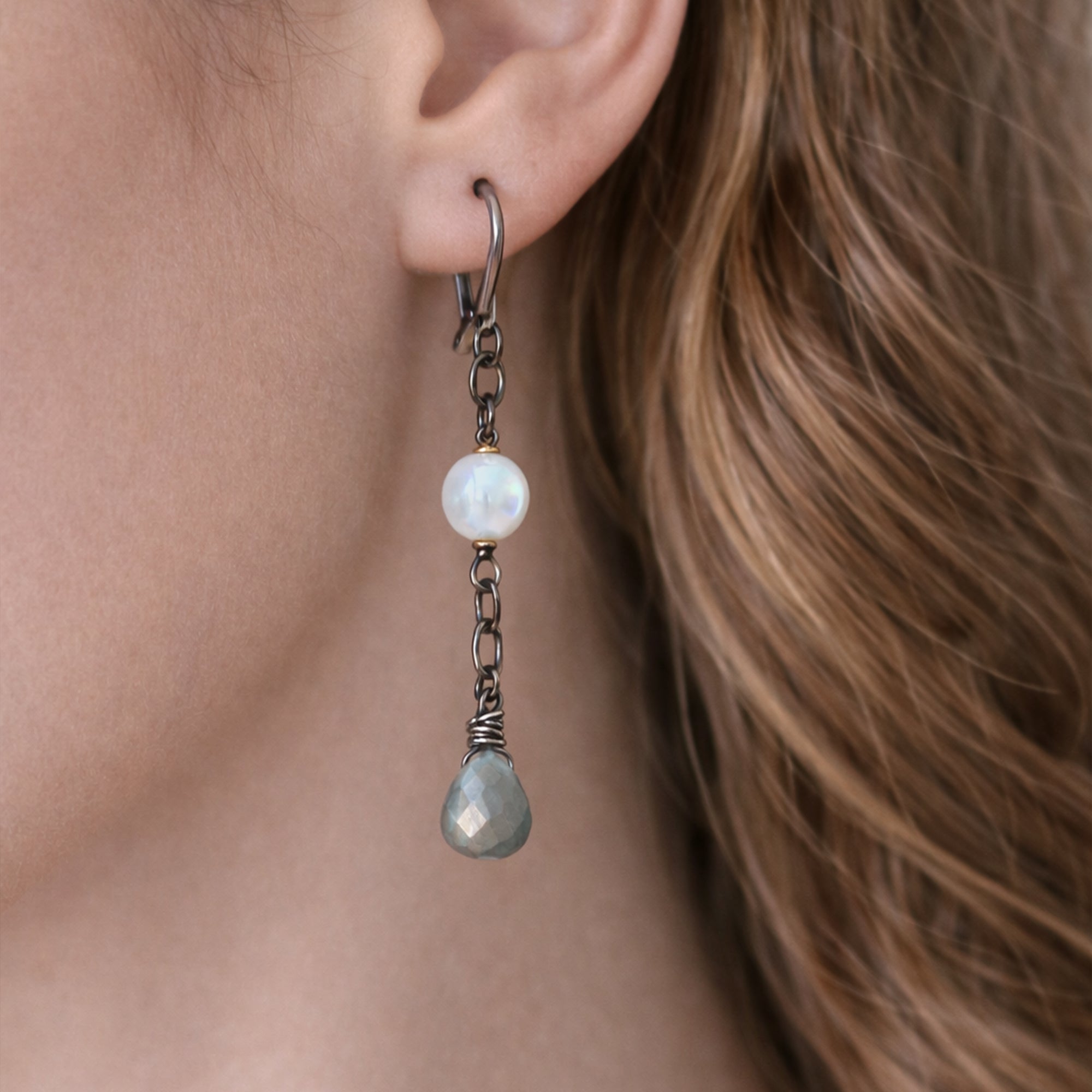 Pyrite & Pearl Dangle Earrings