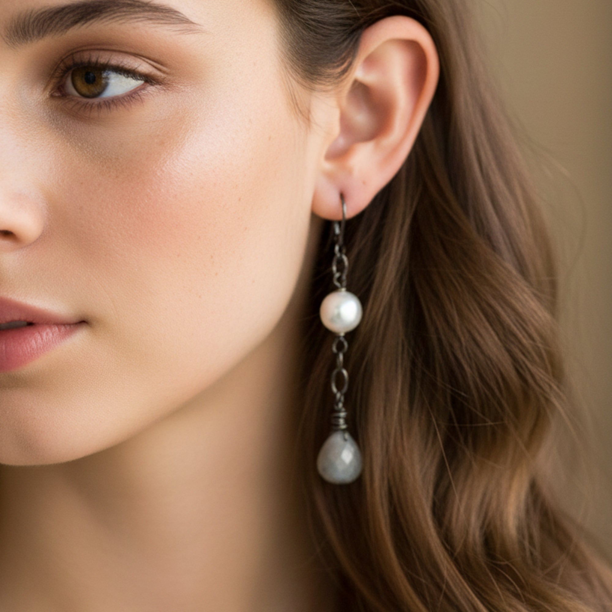 Pyrite & Pearl Dangle Earrings