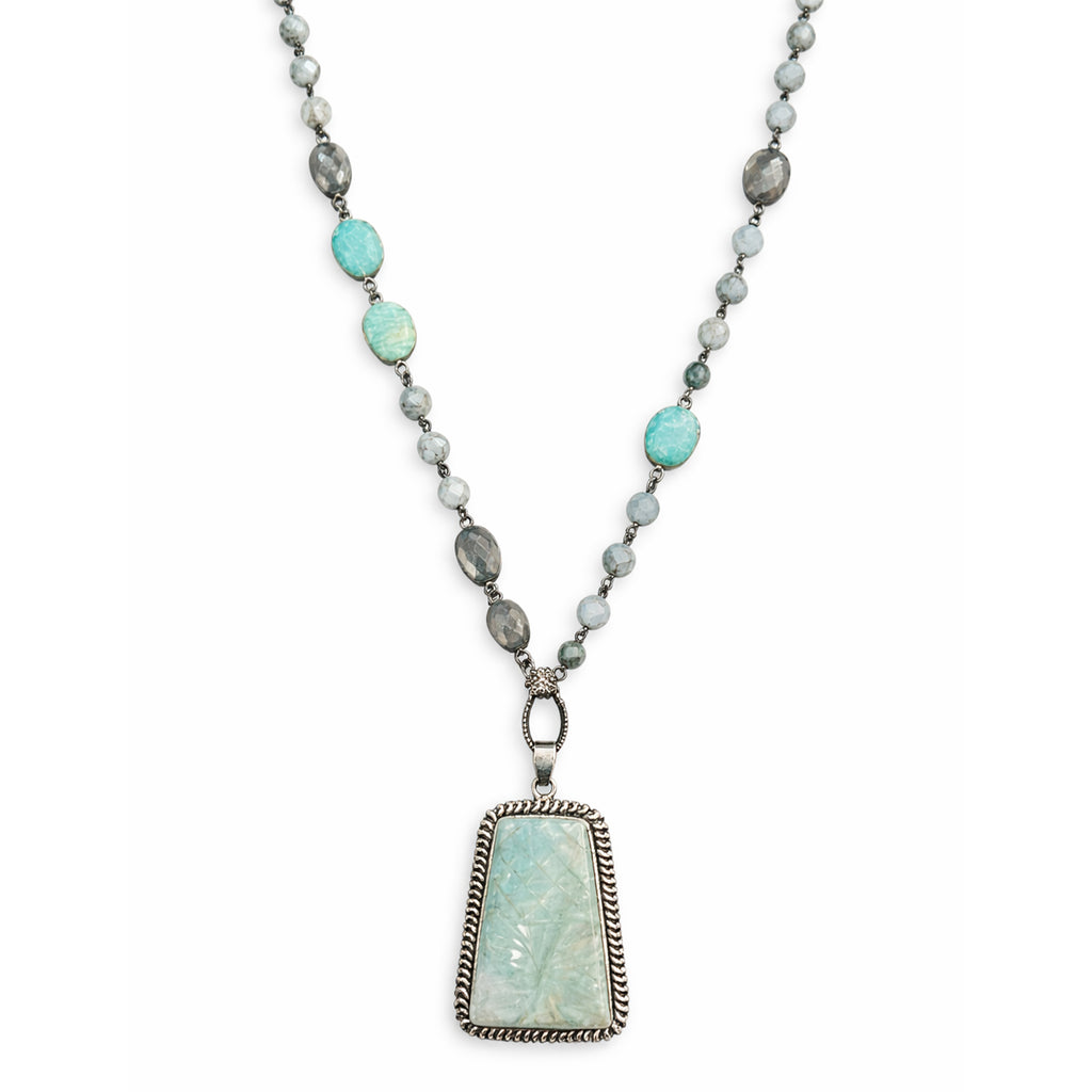 Carved Amazonite Pendant Necklace