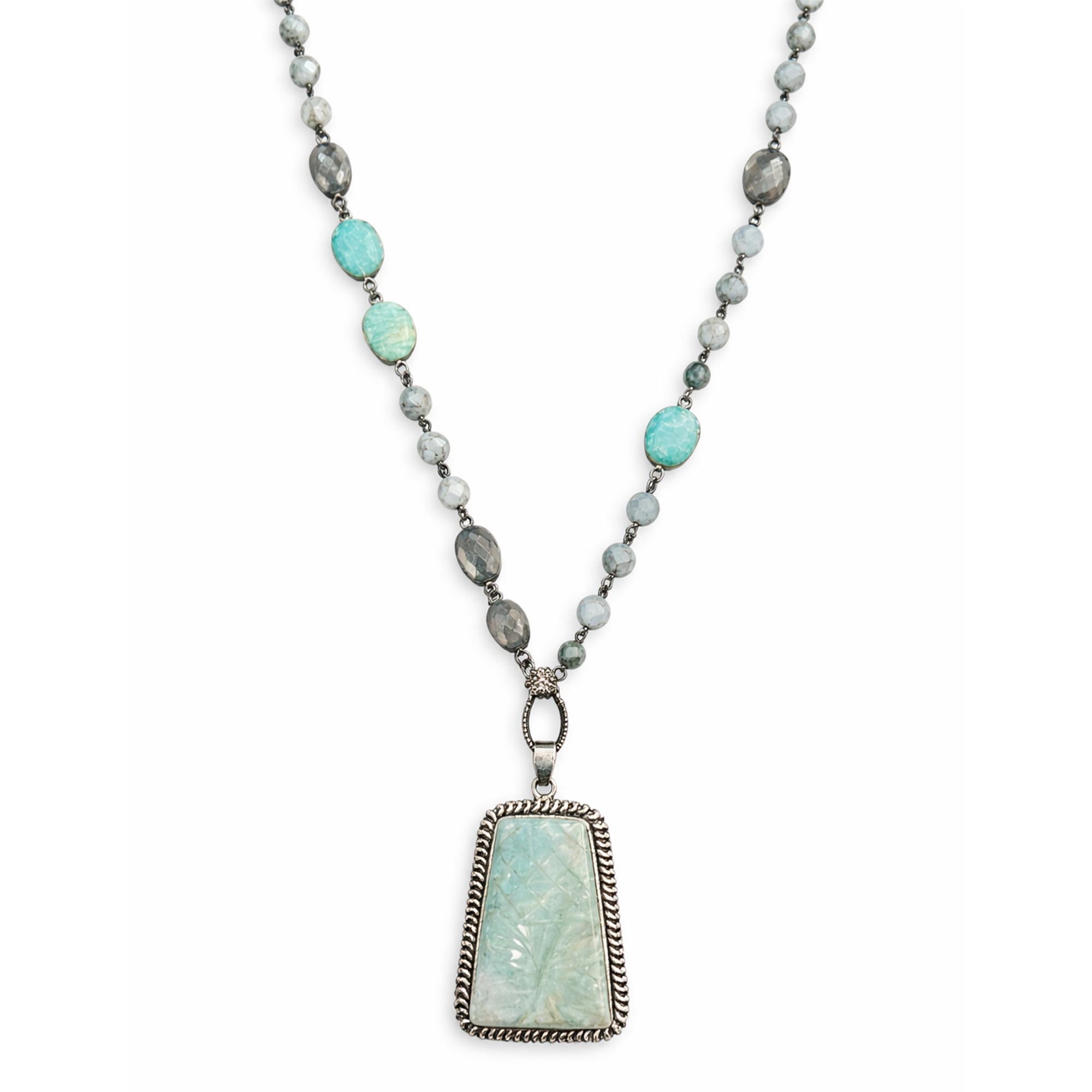 Carved Amazonite Pendant Necklace