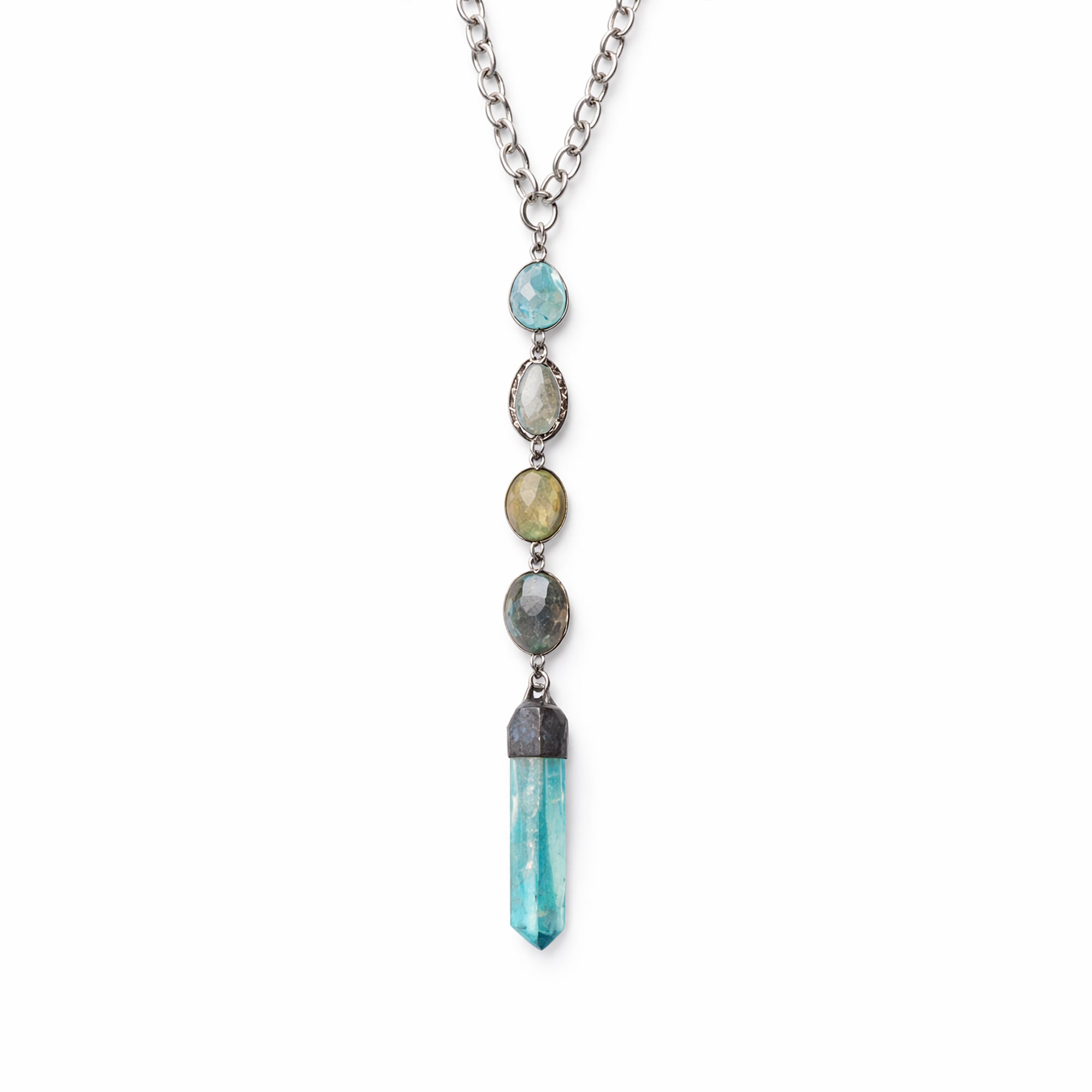 Aqua Quartz Crystal Necklace