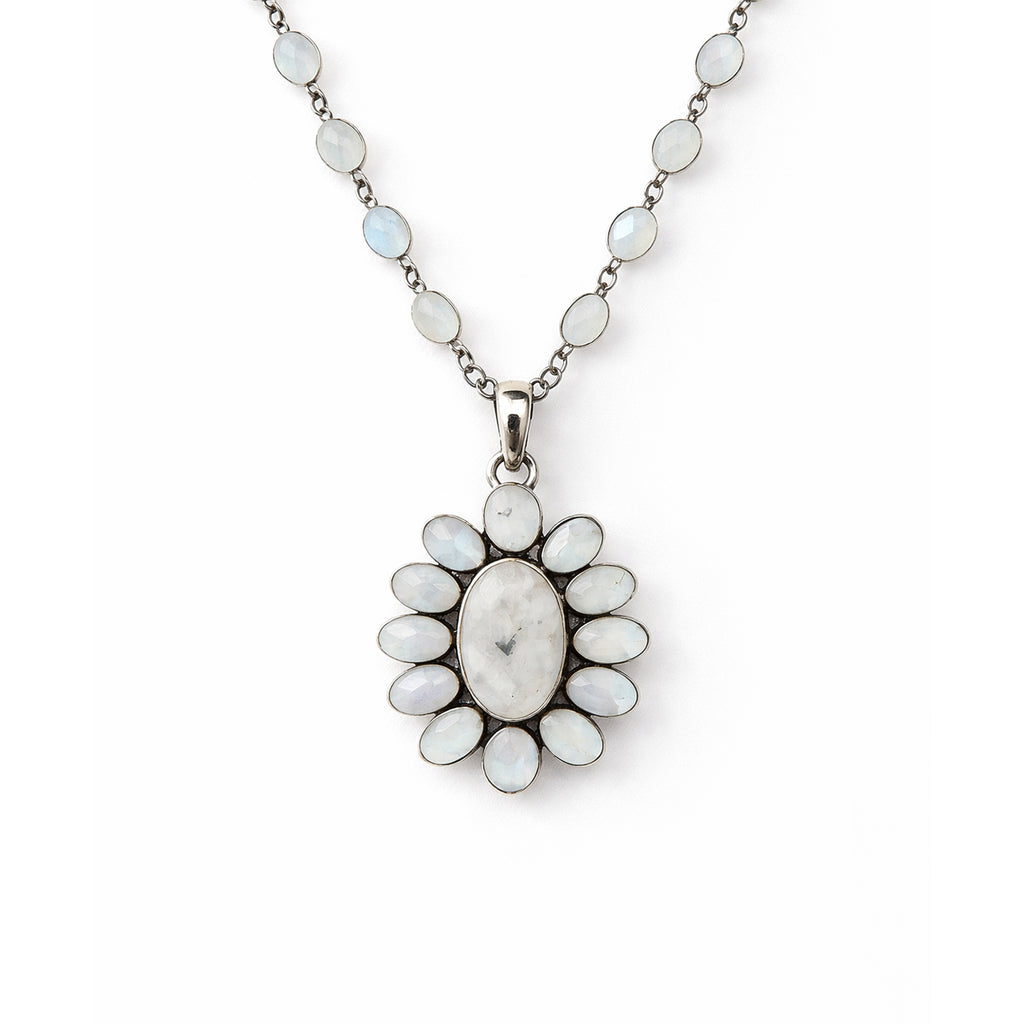 Moonstone Flower Pendant Necklace