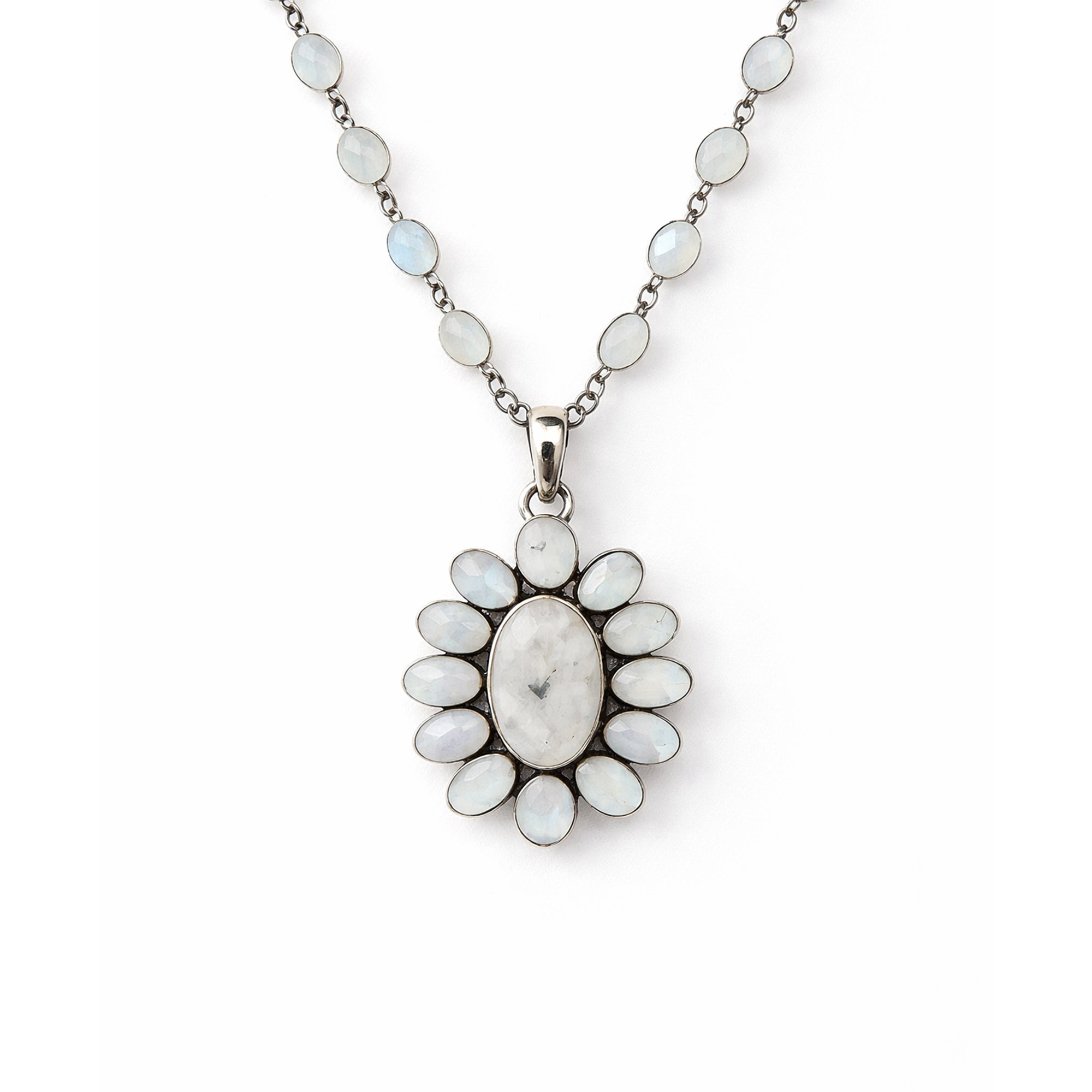 Moonstone Flower Pendant Necklace