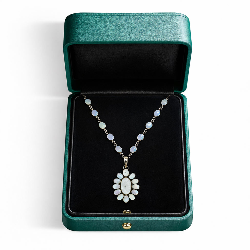 Moonstone Flower Pendant Necklace
