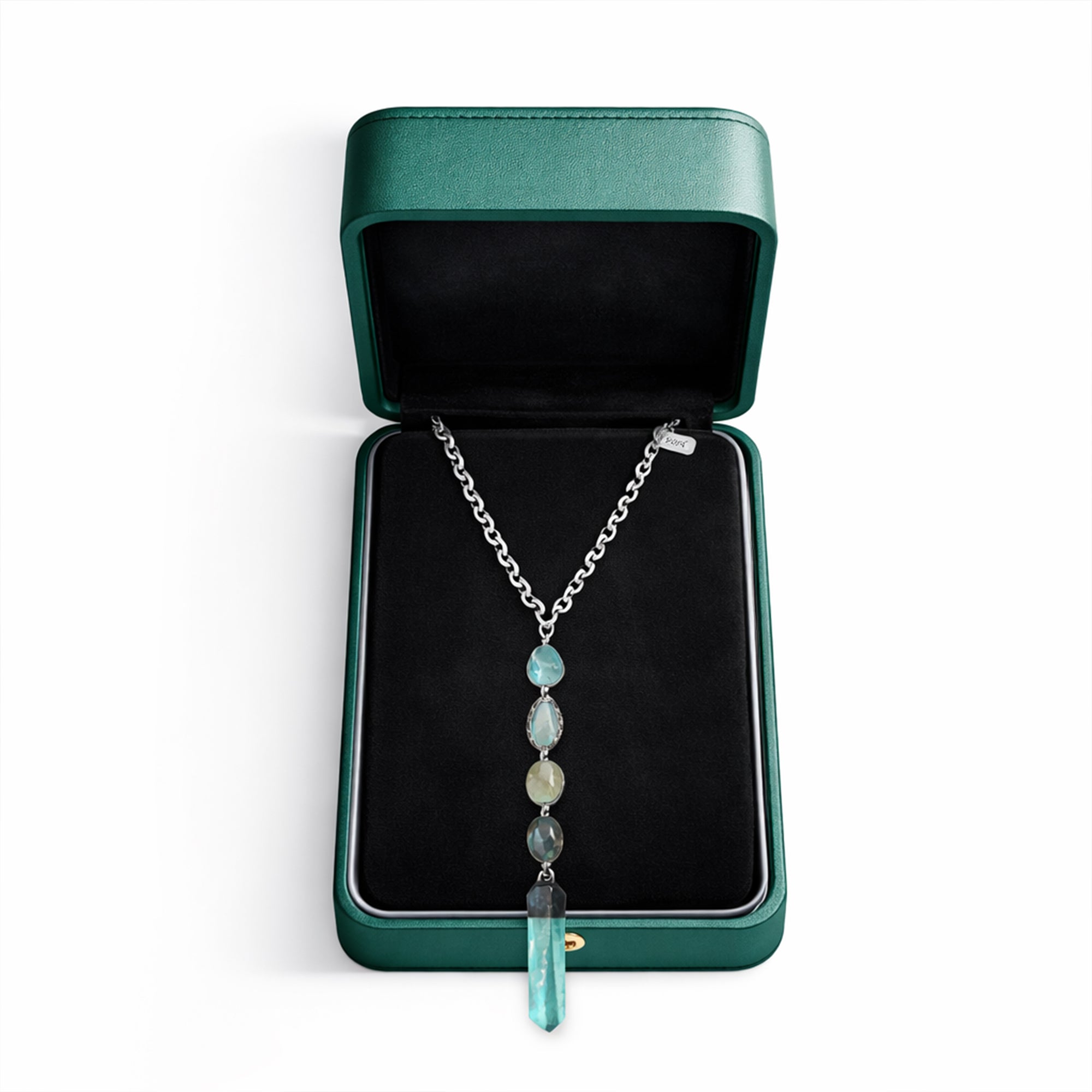 Aqua Quartz Crystal Necklace