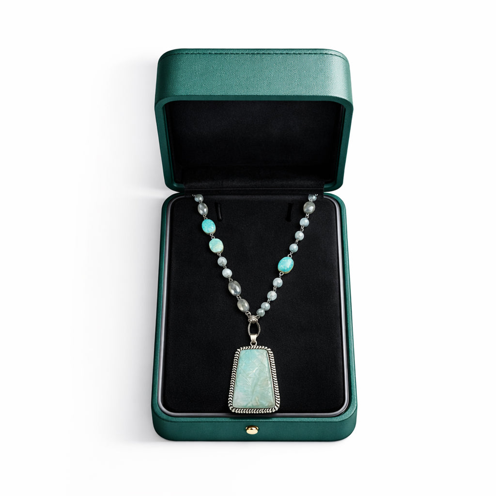 Carved Amazonite Pendant Necklace
