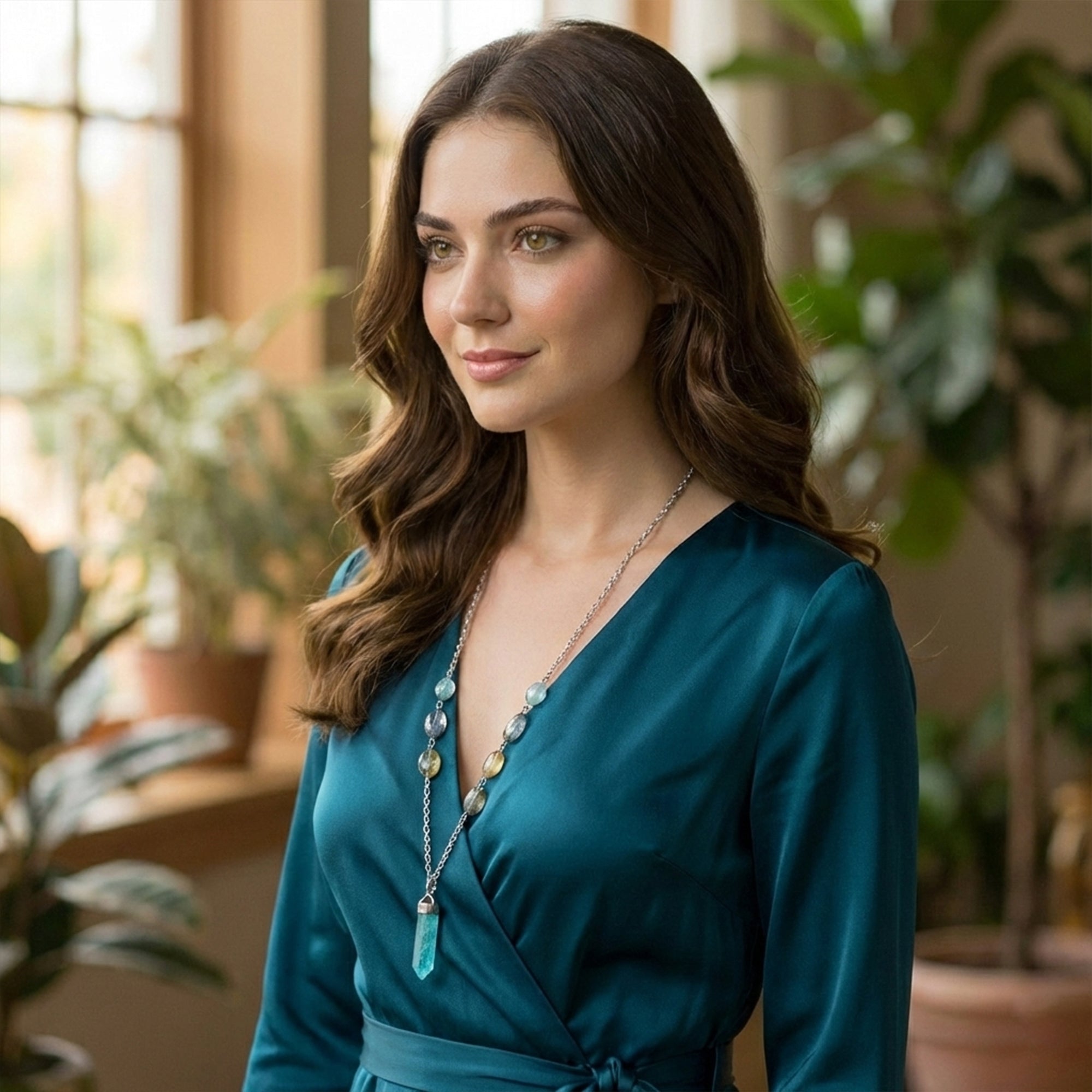 Aqua Quartz Crystal Necklace