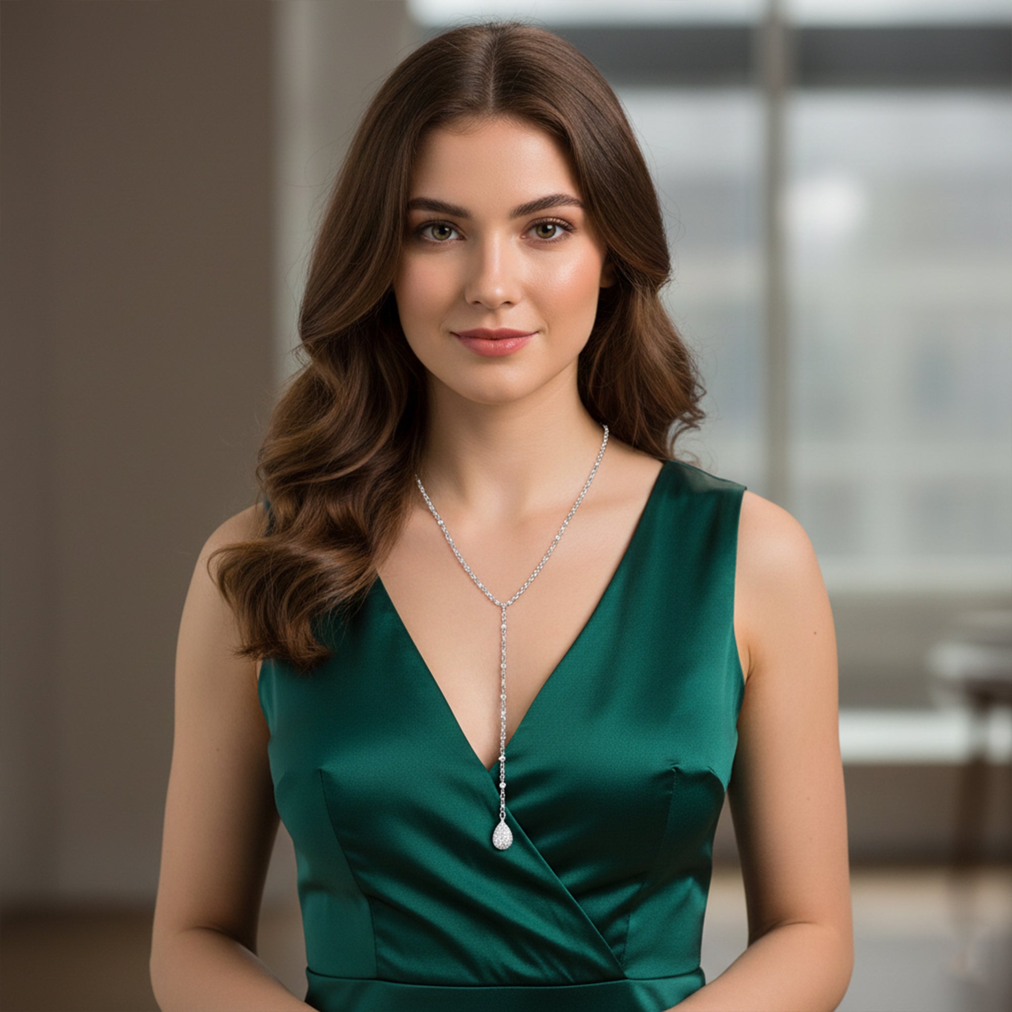 Pave Diamond Teardrop Necklace