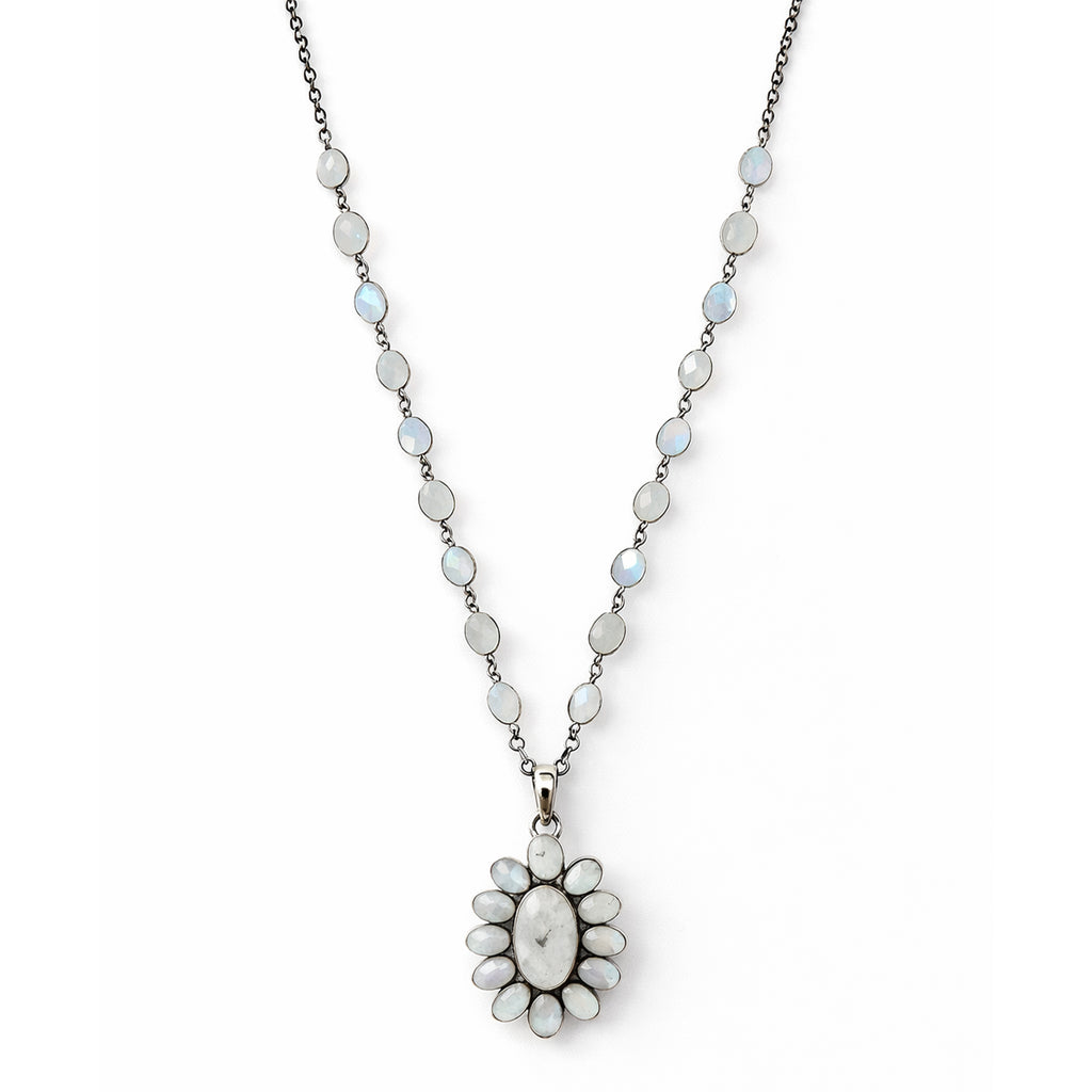 Moonstone Flower Pendant Necklace