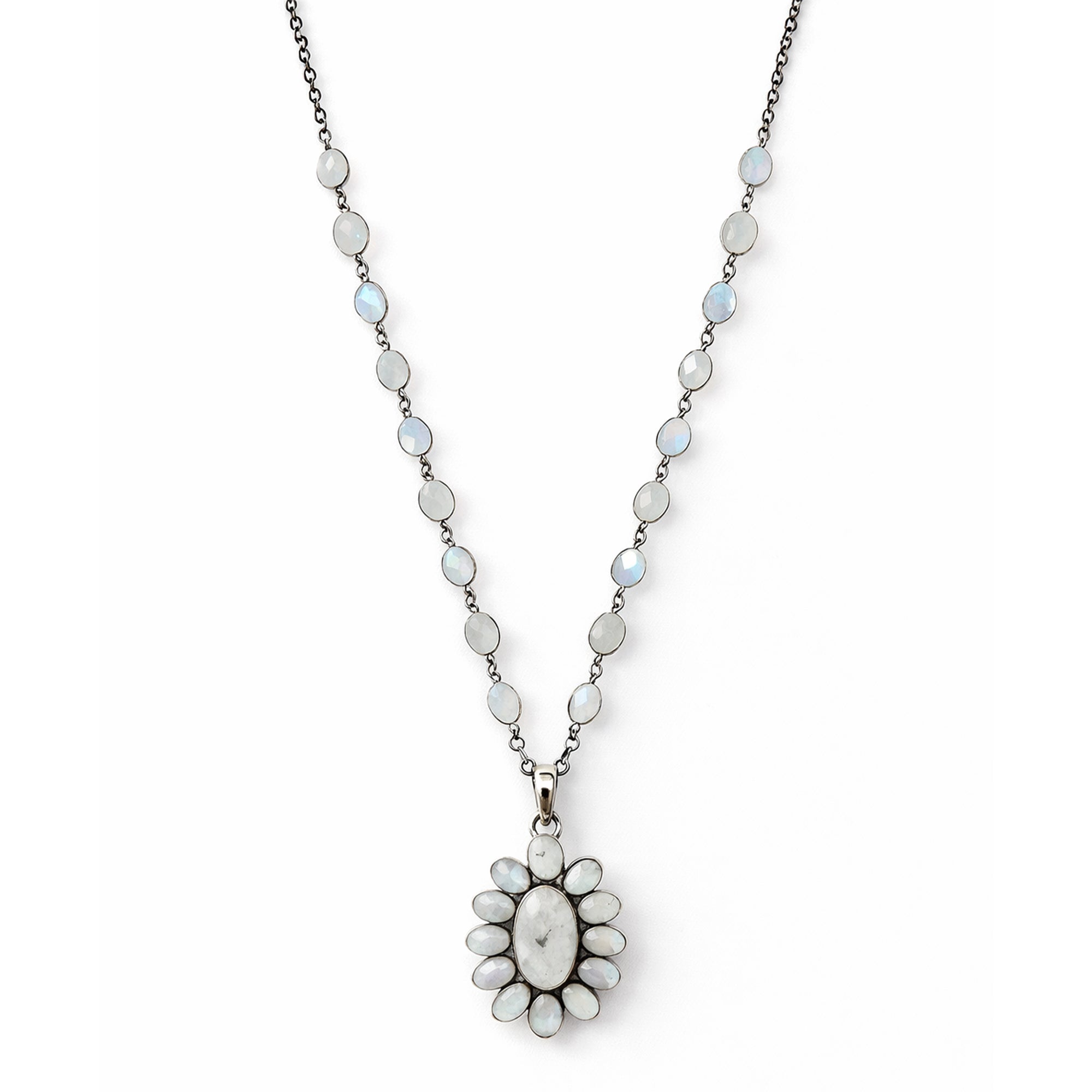 Moonstone Flower Pendant Necklace